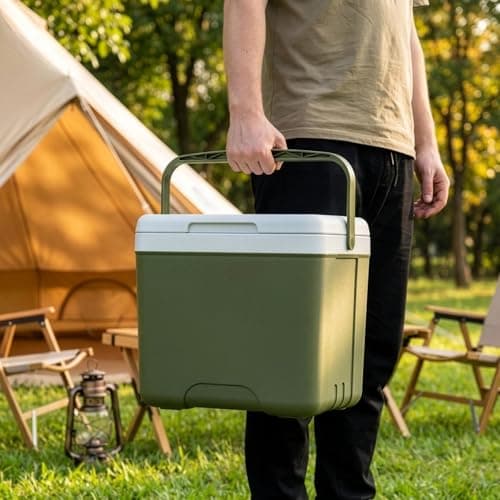Portable Insulated Cooler Box, 15L, Green, Cold and Hot Dual-Purpose, with Ice Pack, for Camping, Fishing, and Beverage Refrigeration — view 3