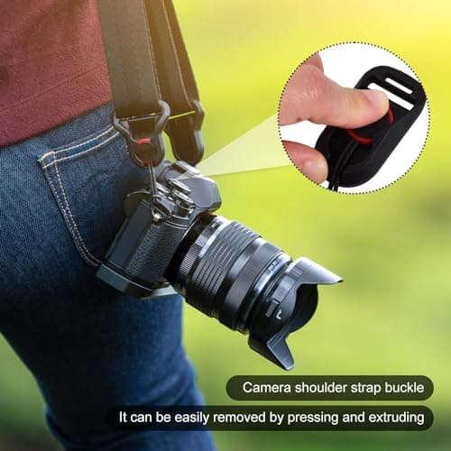 4 Pack Camera Strap Quick Release Buckles, Black Universal Camera Neck Shoulder Strap Rapid Connectors, Durable Plastic & Nylon Quick Release Loops Clips, Fits Straps Up to 20mm Wide for Most Cameras — view 6