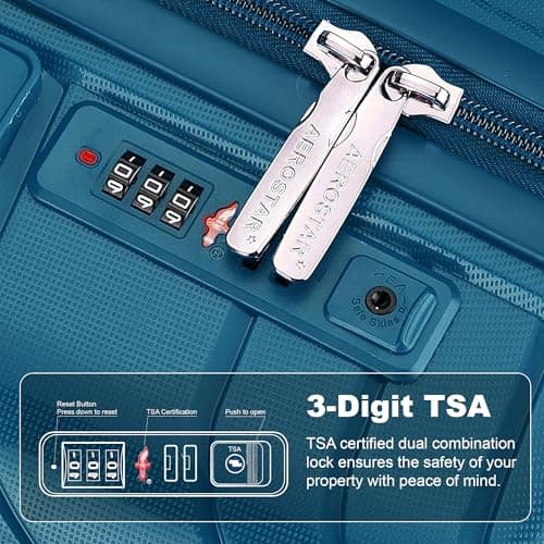 Aerostar Carry-on 20" Lightweight PP Hard Suitcase, Hand Luggage 4 Wheel & TSA Lock, 55x35x20cm | Accepted All Airlines easyjet, RyanAir, British Airways (Navy Blue, 35 litres) — view 4
