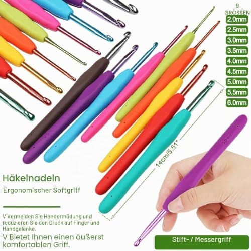 Coopay Crochet Starter Kit for Beginners Adults, Includes Ergonomic Metal Crochet Hooks 0.6mm to 6mm, Accessories and Cactus Case, Knitting Set with Wool and Needles — view 5