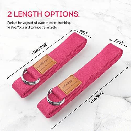 voidbiov D-Ring Buckle Yoga Strap 1.85 or 2.5M, Durable Cotton Adjustable Belt Perfect for Holding Poses, Improving Flexibility and Physical Therapy Rose — view 5