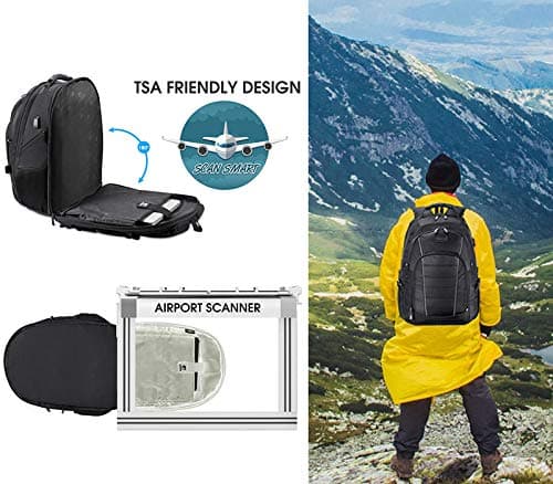 Laptop Backpack, Extra Large 17 Inch Business Travel Rucksack with USB Charging Port Earphone Hole, Durable Water Resistant Work Computer Backpack College/High School Bags for Men/Women/Boys, Black — view 3
