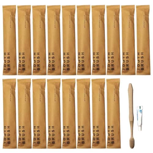 Generic 20Pcs Individually Wrapped Disposable Guest Toothbrushes with Toothpaste, Soft Bristles Travel Toothbrush Kit, Yellow
