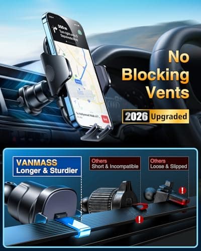VANMASS [2026 True Military-Grade Best Car Phone Holder [Upgraded Suction & Clip] Rotatable Universal Mobile Phone Mount Dashboard Windscreen Vent for iPhone 17 Pro Max 16 15 14 Samsung, Dark Black — view 6