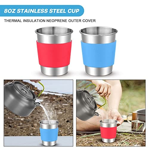 Odoland Camping Cookware Kit, Non-Stick Lightweight Pots Pan Set with Stainless Steel Cups Plates Forks Spoons for Camping, Outdoor Cooking and Picnic — view 4