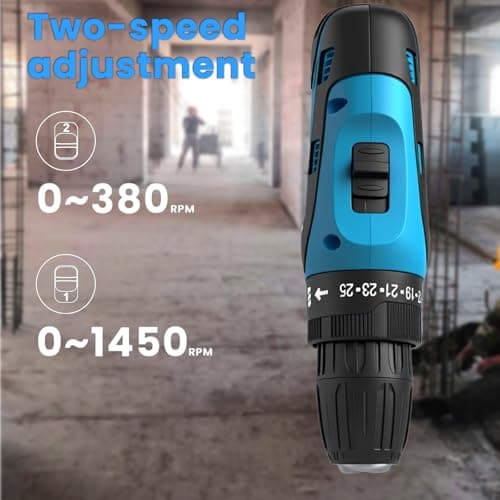 Cordless Drill Set, 12V Lightweight Electric Screwdriver Driver, Electric Power Drill with Battery & Charger, 25+1 Torque, 2 Speed, 3/8" Keyless Chuck, Tool Kit for Home DIY — view 4