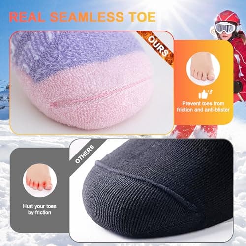 Cirorld 2 Pairs of Merino Wool Ski Socks for Men, Warm Wool Thermal Socks Unisex, Thick Winter Socks for Cold Weather, Snow, Skiing, Snowboarding, Hunting, Hiking, Pink&Purple 6-8 — view 4