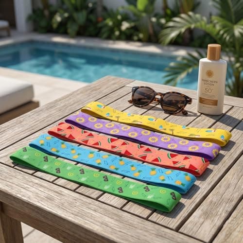 Merzio 5Pcs Beach Towel Bands for Sun Loungers, Elastic Windproof Sunbed Towel Clips, Cruise Essentials Accessories for Pool Chairs, Holidays Essentials Beach Accessories for Family (5CM*40cm) — view 5