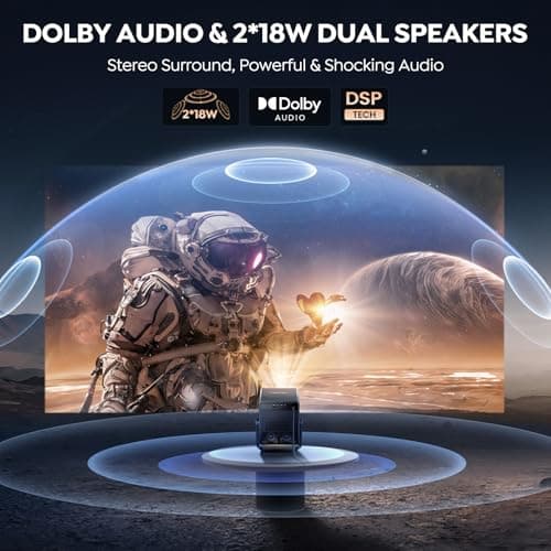 Projector 4K with VIDAA OS【Netflix Included & Live Channels】36W 3D Dolby Audio, 1400 ANSI FHD 1080P, HDR 10 TOPTRO Smart Home Cinema Projector, AI Auto Image, WiFi 6, Bluetooth Projectors for Bedroom — view 4