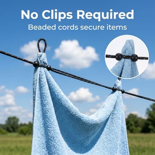 9.8Ft Travel Washing Line, Ymapinc 12 Beads Non-Slip Portable Camping Clothes Line, Compact Outdoor Laundry Clothesline for Hotel Room Outdoor Use — view 4