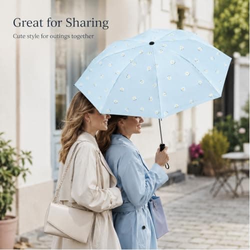 Compact Umbrella, Sky Blue Floral, Manual Opening, 8 Ribs, 270 g, 1 Pack — view 5