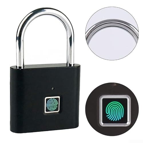 Biometric Fingerprint Padlock Designed for Keyless Entry on Suitcases Lockers Bikes Cabinets Drawers and Portable Storage Applications (Black) — view 3