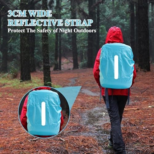 Waterproof Backpack Cover with Reflective, 40L-50L Rucksack Rain Cover with Storage bag, Rainproof Rucksack Cover for Hiking Camping Traveling Cycling (Blue, L) — view 5