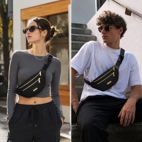 IPQNQVEY Fanny Pack Fashionable Waist Bag Unisex Fashion Waist Bag Casual Travel Bum Bag with 3 Zipper Pockets for Adult Sports Running Hiking Jogging (Black) — view 6