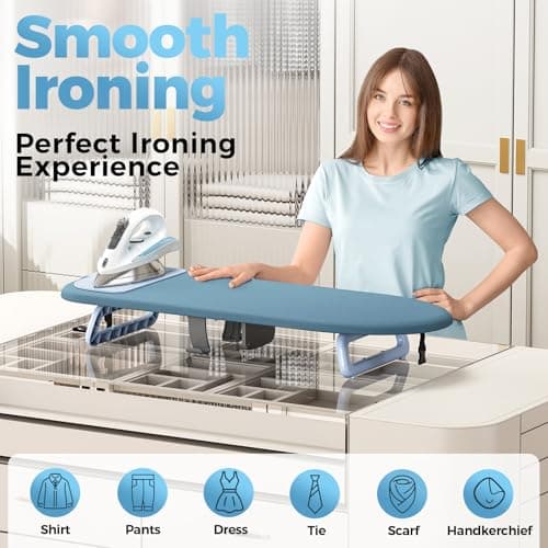 KINGRACK Small Tabletop Ironing Board with Iron Holder,30×81cm,Dark Blue — view 3