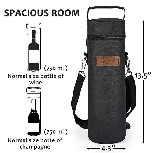 Kato Tirrinia Single Wine Cooler Bags - Insulated & Padded Portable Wine Tote Carrier for Travel, Picnic, Beach Great Gift for Wine Lover, Black — view 5
