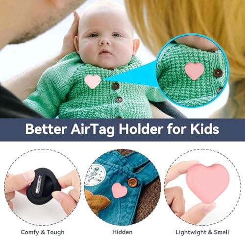DDJ for AirTag Holder for Kids (2 Pack), Hidden Silicone Case for AirTag GPS Tracker for Kids with Invisible Pin, Anti Lost, Elderly, Luggage, Clothing, Backpack, Family Travel (Black,Pink) — view 2