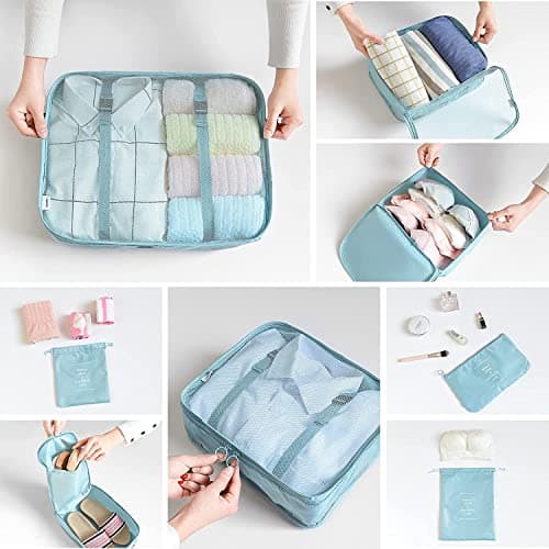 LANSKLBD 6/8 Set Packing Cubes for Suitcases Travel Luggage Packing Organizers,Travel Accessories Essentials Luggage Organizer with Shoe/Tioletry/Laundry Bag (Light Blue, 8 set) — view 4