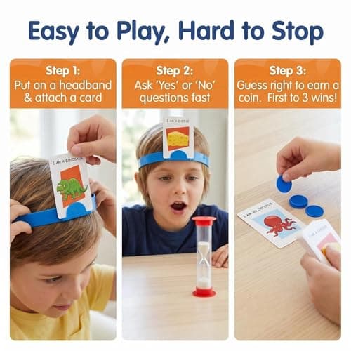 Falafoty What Am I Game, Family Fun Quiz Game with New Cards & Headband, Picture Guessing Card Game for Family After Dinner Party Travel Pocket Game, Guess Who Board Game Gift for Kids Adult (Yellow) — view 5