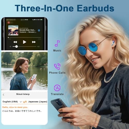 xctopest TWS AI Language Translator Earbuds Real Time, Supports 144 Languages, Earphone 3-in-1 Accents，Headphones Language Earbud Translators Bluetooth & APP for Travel, Business, and Learning（Blue） — view 4