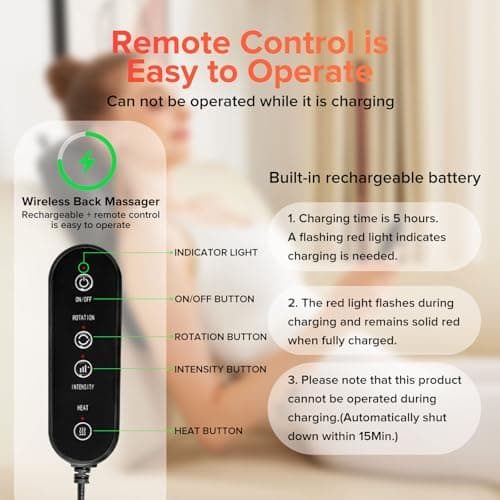 Cordless Shiatsu Back and Neck Massager with Heat,Rechargeable Electric Massage Pillow Back Massager for Women/Men/Mom/Dad - Deeper Tissue 4D Kneading Massage for Shoulder, Neck Use at Home, Office — view 6