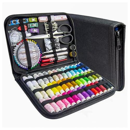 JUNING Travel Sewing Kit Portable Sewing Supplies Accessories for Adults, Beginner, Home, Emergency, Including Needle and Thread kit, Scissors,Tape Measure, Seam Ripper(XL-42 Threads-Black)