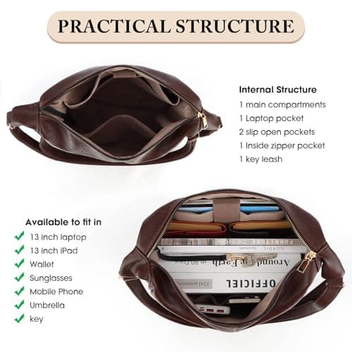 Aodotx Women's Hobo Crossbody Bag Vegan Leather Bag 34cm Adjustable Strap — view 5