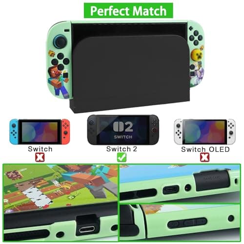 TIKOdirect Carrying Case Accessories Bundle for Switch 2, Portable Travel Case with Protective Cover, Screen Protectors, 4 Thumb Grip caps and Cute Stickers, Green — view 3