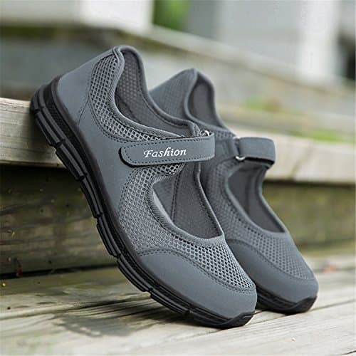 Kimily-UK Comfortable Women Shoes Outdoor Flying Woven Sport Shoes Breathable Flat Bottom Sneakers Rocking Work Shoes Girlfriend and Family Birthday Gift Dark Gray — view 6