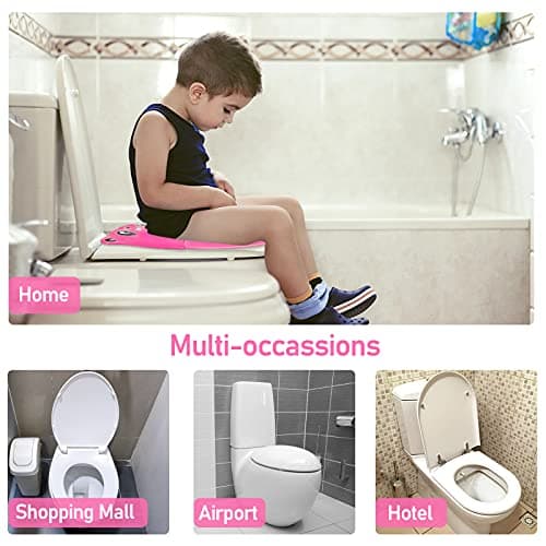 Pejoye Folding Toilet Seat Toddler, Portable Toilet Training Seat for Kids, Foldable Travel Toddler Toilet Seat in ABS Material with 8 Anti Slip Silicon Pads and 1 Carry Bag, Pink Panda — view 6