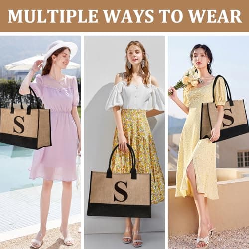 Initial Jute Tote Bag & Makeup Bag, Birthday Gifts for Women Her Mum Teacher, Suitable for Wedding, Beach, Holiday (S) — view 5