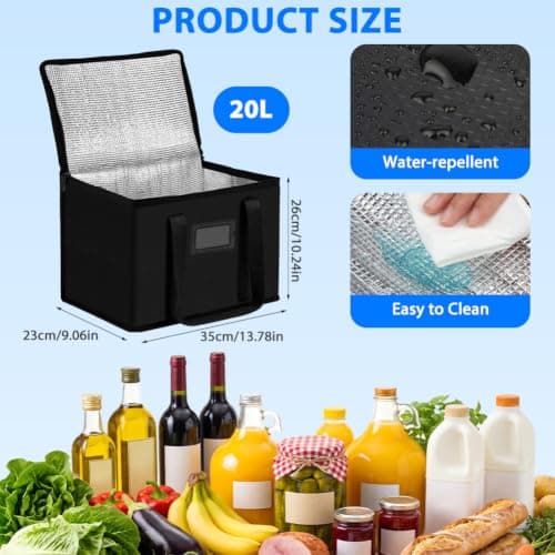 Alaoo 20L Foldable Insulated Bag for Food Travel Camping, Black, 35*23*26cm — view 2