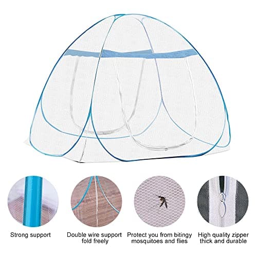 Aoreun Pop Up Mosquito Net for Double Bed, 180 x 200 x 150 cm Foldable Mosquito Net Double Door Mosquito Tent Bed Net Portable Travel Mosquito Netting for Bedroom, Camping, Outdoor, Travel — view 3