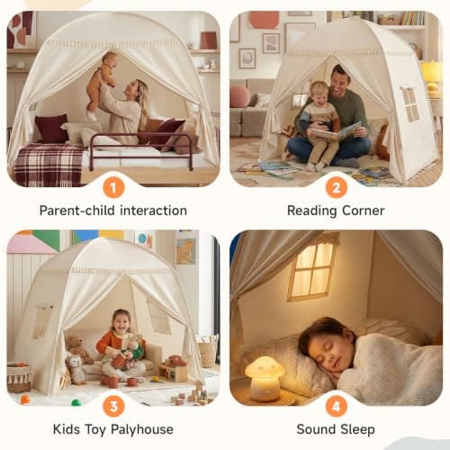 Kids Bed Tent Indoor: Children's Play Tents Large -Canopy Bed Toddler Double Single for Boys & Girls - Baby Floor Playhouse Inside Sleeping for Playroom Gift Toys (Cream) — view 4
