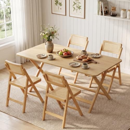 Warmiehomy Rattan Folding Kitchen Dining Chairs Set of 4, Installation-Free