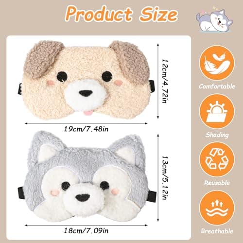 Ouligay 2PCS Cute Dog Sleep Eye Masks Soft Plush Puppy Sleeping Mask with Adjustable Elastic Strap Funny Cartoon Animal Sleep Masks Travel Eye Cover for Sleep Night — view 2