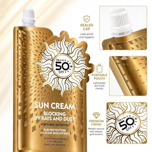 Sun Cream Sachet 25ml, SPF 50 High Protection UVA UVB Sunscreen Lotion for Sensitive Skin, Hydrating & Water Resistant, Non-Greasy Body Sun Cream for Daily Use, Travel-Friendly Pouch (5pc) — view 4