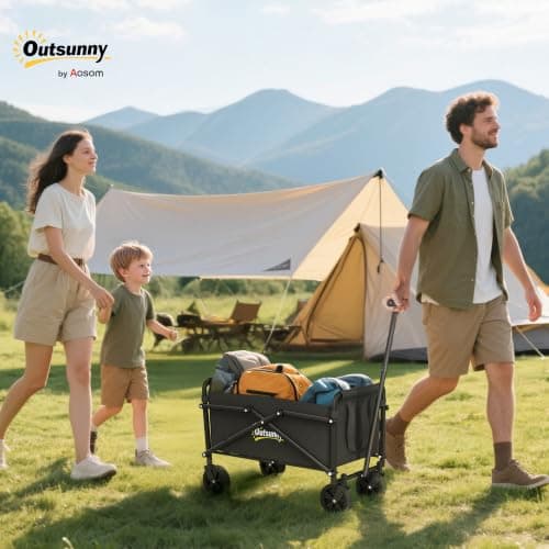 Outsunny 62L Festival Trolley on Wheels Heavy Duty Collapsible 60kg Black — view 2