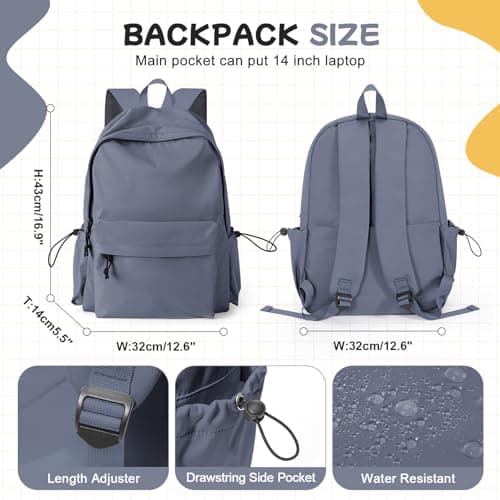 HYC00 School Backpack Womens, Causal Travel School Bags 14 Inch Laptop Backpack Rucksack Bag for Women Teenage Girls Boys Lightweight College Rucksack Water Resistant Bookbag Work Daypack, Blue Purple — view 2