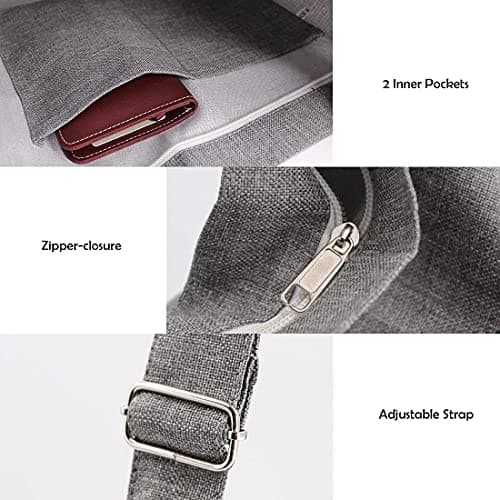 Ecohaso Women’s Hobo Bag, Canvas Handbag Crossbody Bag Beach Bag Simple Shoulder Bag Ladies Large Cotton Tote Handbag Girls Shopping Bag for Travel Daily (Grey) — view 3