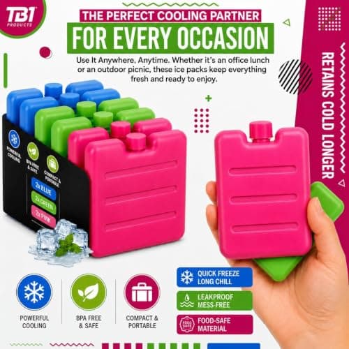 TB1 Products Reusable Ice Packs 6PK, 8cm Freezer Blocks for Cool Bags, Lunch Boxes & Cooler Boxes – Compact Reusable Ice Packs for Camping, Picnics, Beach & Travel — view 5