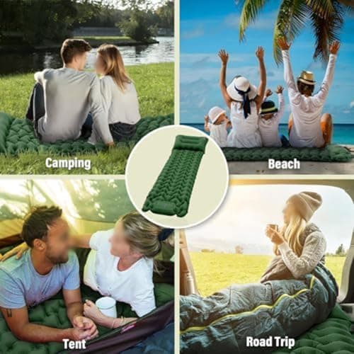 Self Inflating Camping Mattress With Pillow, Lightweight Portable Sleeping padss, Foot Pump In 60S, Connectable For Couples, Hiking Travel(Pine green) — view 4
