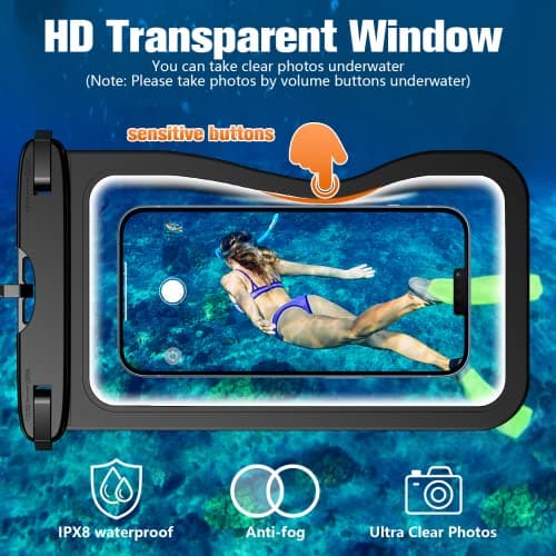 HWeggo Waterproof Phone Pouch,10.5'' Extra Large IPX8 Waterproof Phone Case with Lanyard Compatible with iPhone 16 Pro Max/15/14/13/12,Samsung S24 Ultra etc(Suitable for Most Phone Models) Black*2 — view 5