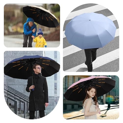 FANSEZQ ANSEZQ Windproof Travel Umbrella - Automatic Open Close, 24 Ribs Heavy Duty Compact Folding Umbrella, UV Protection Rain Umbrella for Men and Women (burgundy) — view 5
