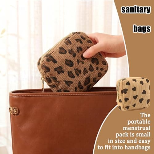 2PCS Sanitary Pad Storage Bag, Leopard Print and Hearts Design Small Storage Bag, Cute Sanitary Bags Sanitary Towel Holder for Teenage Girls School Travel Organization and Women — view 4