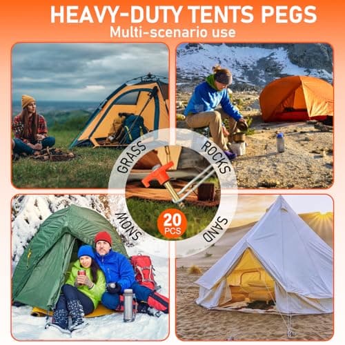 RIZENCE® 20 Pack Strong Tent Pegs Metal Heavy Duty with Carry Case - 20cm Screw In Tent Camping Pegs with Drill Adapter, Rock Pegs for Hard Ground for Camping, Galvanised Steel Rust-Resistan — view 6