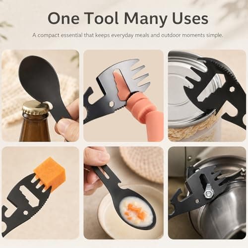 Travel Cutlery Set, 3 Pack Titanium Coated Spork Reusable Portable Camping Utensil, Bottle Can Opener Outdoor Spoon Fork Eating Multi-Tool for Hiking — view 5