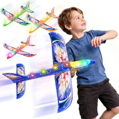 4 PCS 38CM LED Light Up Foam Glider Planes for Kids Outdoor Garden Toys