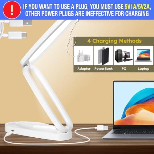 Overcomo Small LED Rechargeable Portable Foldable Cordless Desk Table Lamp — view 2