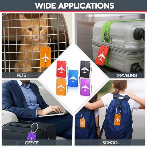 5-Pack Aluminium Luggage Tags with Steel Loop & Waterproof Name ID Card – Durable Suitcase Labels for Travel Bags, Checked Luggage, Backpacks & Laptop Cases (7.5 x 4.5 cm, 5 Colours) — view 5